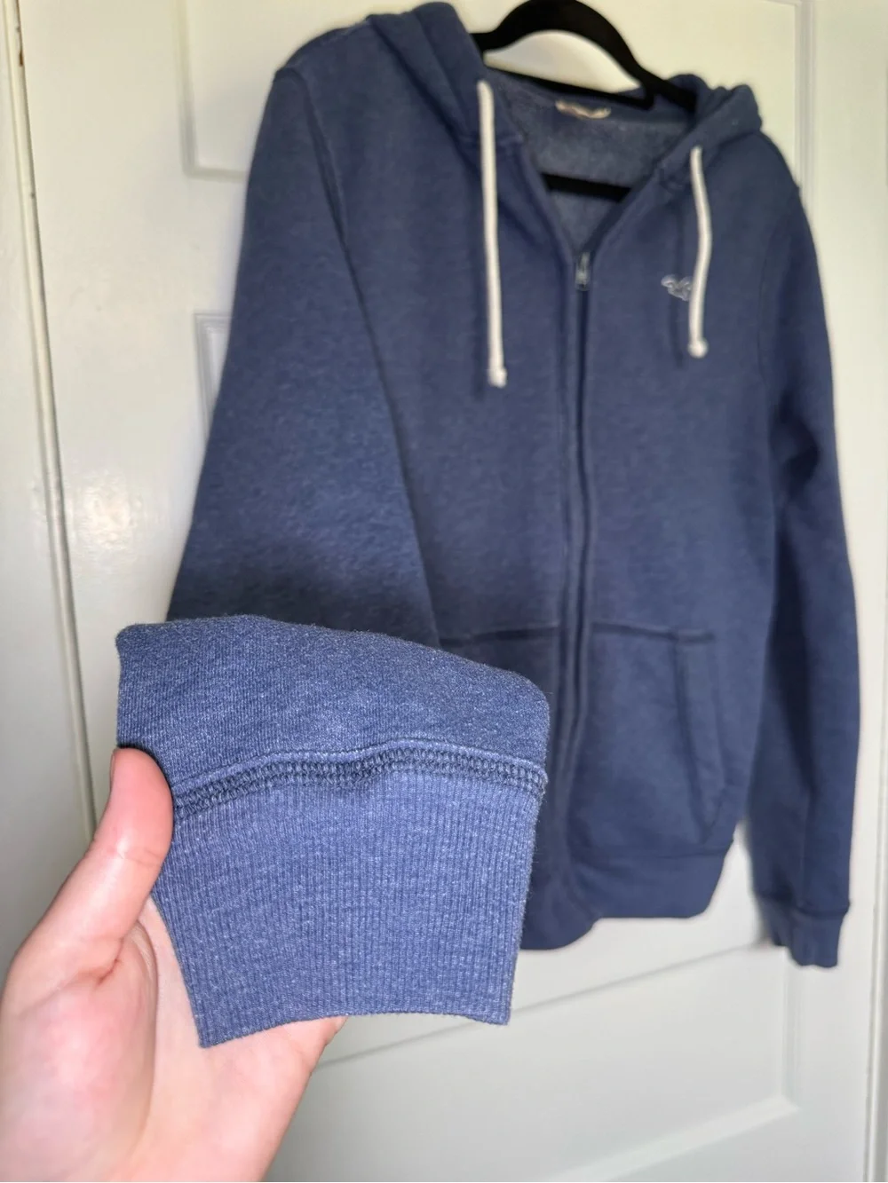Hollister Co. Y2K Men’s Navy Blue Full-Zip Hoodie w/Drawstrings & Seagull Logo S